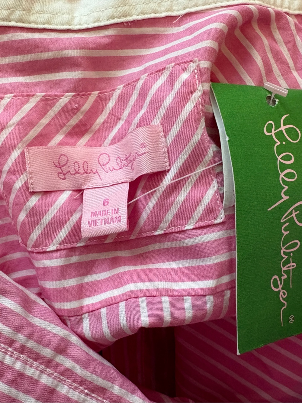 NWT Lilly Pulitzer Pink & White Striped Ruffle-Front Button Down - Picture 4 of 7